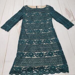 Eliza J forest green lace overlay sheath dress